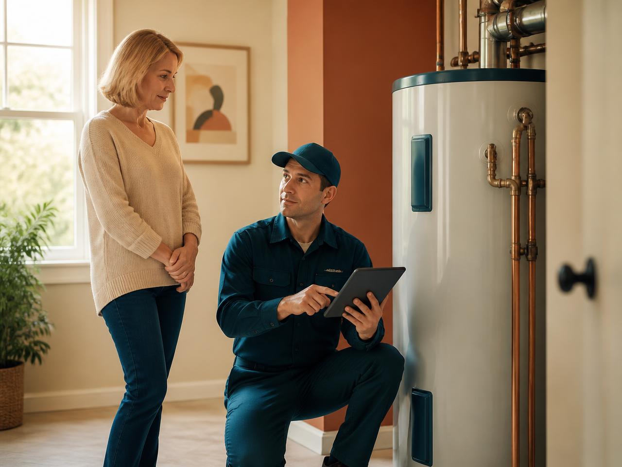 Independent Audit Professional reviewing a water heater during an independent home audit